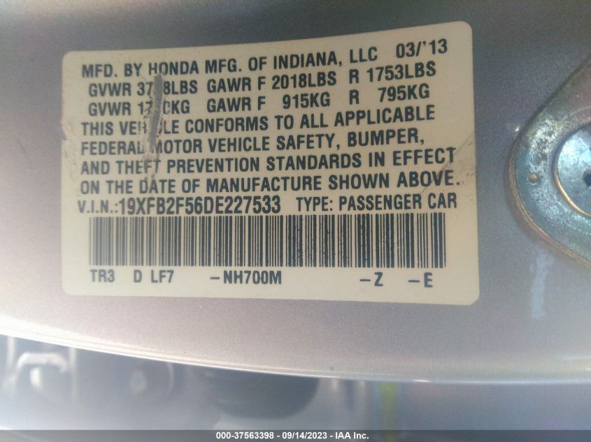 2013 HONDA CIVIC SDN LX - 19XFB2F56DE227533