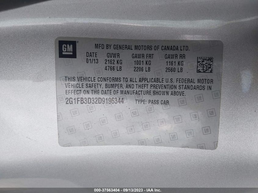 2013 CHEVROLET CAMARO LT - 2G1FB3D32D9196344