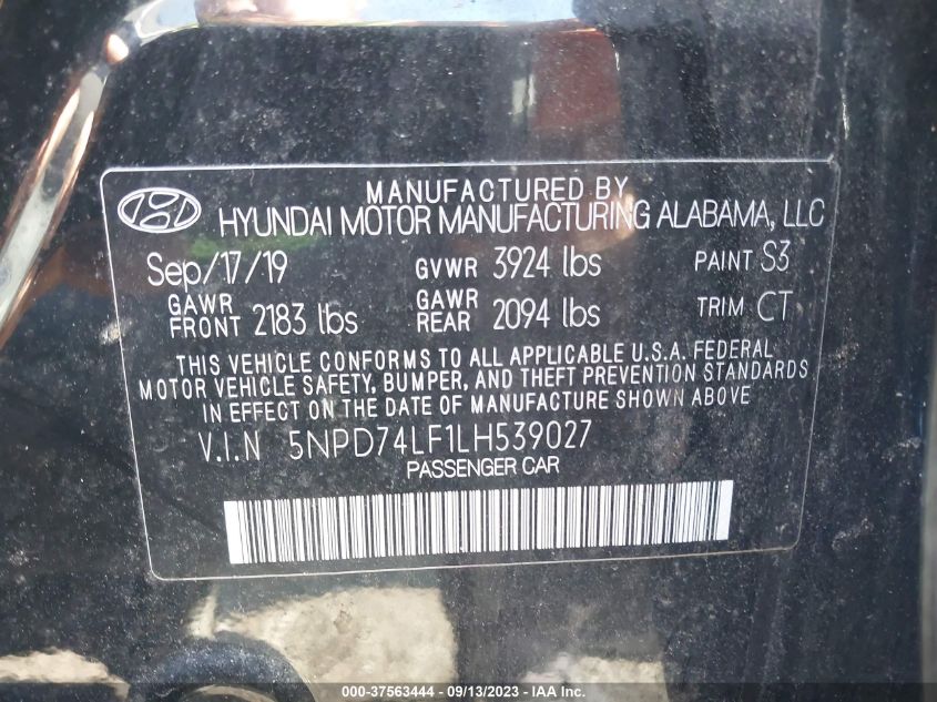 5NPD74LF1LH539027 Hyundai Elantra SE 9