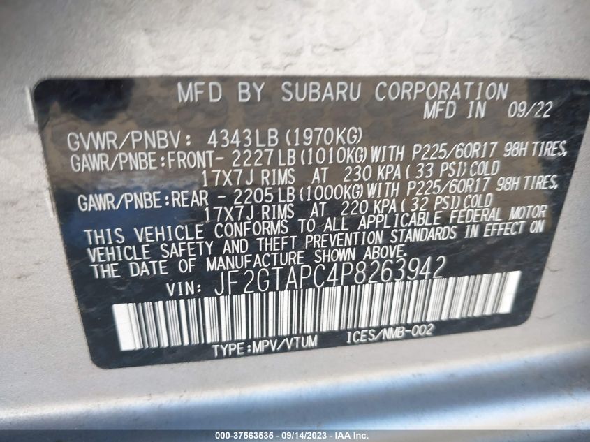 JF2GTAPC4P8263942 Subaru Crosstrek PREMIUM 9