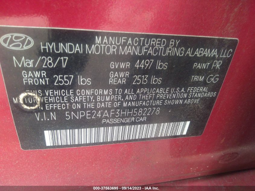 2017 HYUNDAI SONATA 2.4L - 5NPE24AF3HH582278