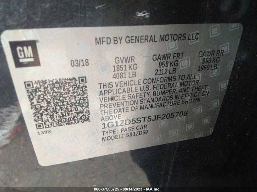 2018 CHEVROLET MALIBU LT - 1G1ZD5ST5JF205708