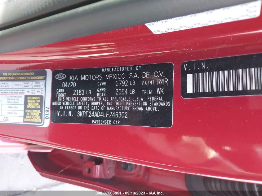2020 KIA FORTE LXS - 3KPF24AD4LE246302