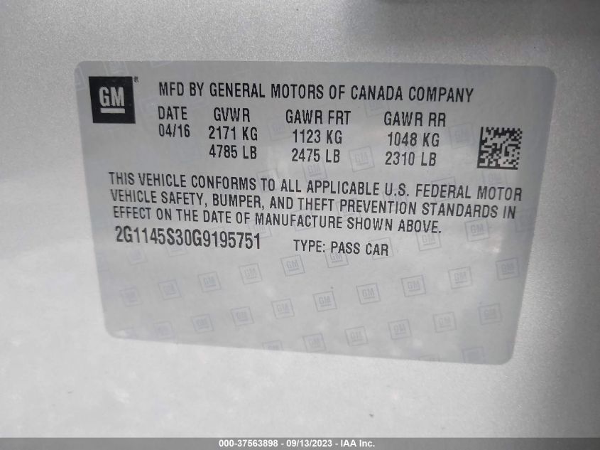 2016 CHEVROLET IMPALA LTZ - 2G1145S30G9195751