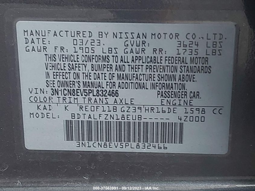 2023 NISSAN VERSA SV - 3N1CN8EV5PL832466