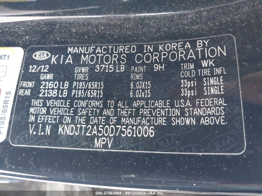 2013 KIA SOUL BASE - KNDJT2A50D7561006