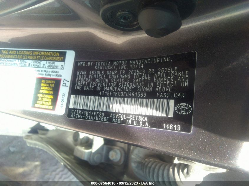 2015 TOYOTA CAMRY XLE/SE/LE/XSE - 4T1BF1FK0FU491589