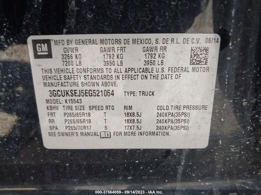 2014 CHEVROLET SILVERADO 1500 LTZ - 3GCUKSEJ5EG521064