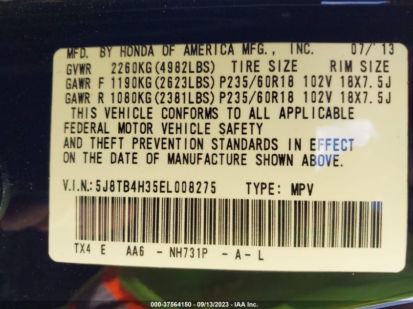 2014 ACURA RDX - 5J8TB4H35EL008275