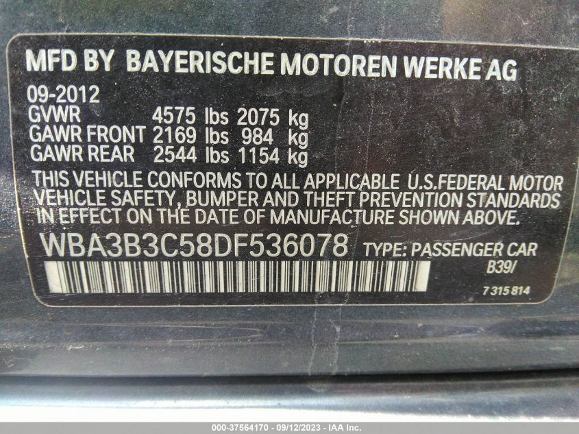 2013 BMW 3 SERIES 328I XDRIVE - WBA3B3C58DF536078