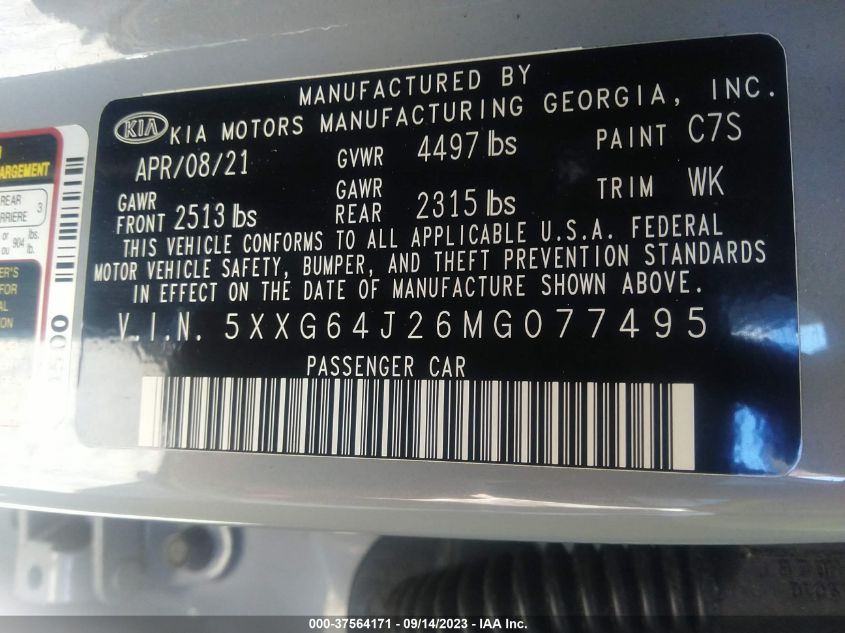 2021 KIA K5 GT-LINE - 5XXG64J26MG077495