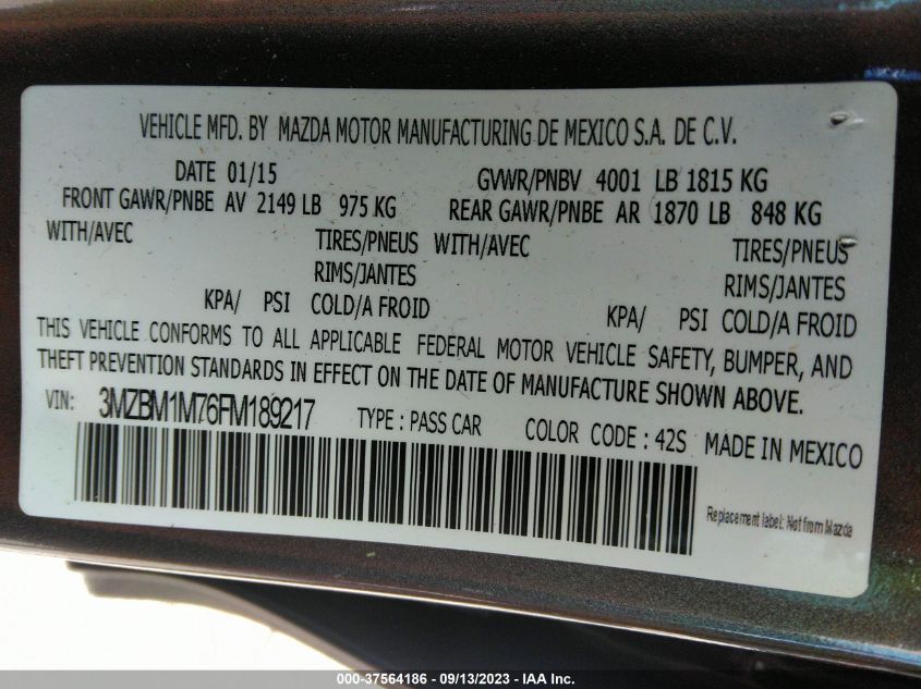 2015 MAZDA MAZDA3 I GRAND TOURING - 3MZBM1M76FM189217