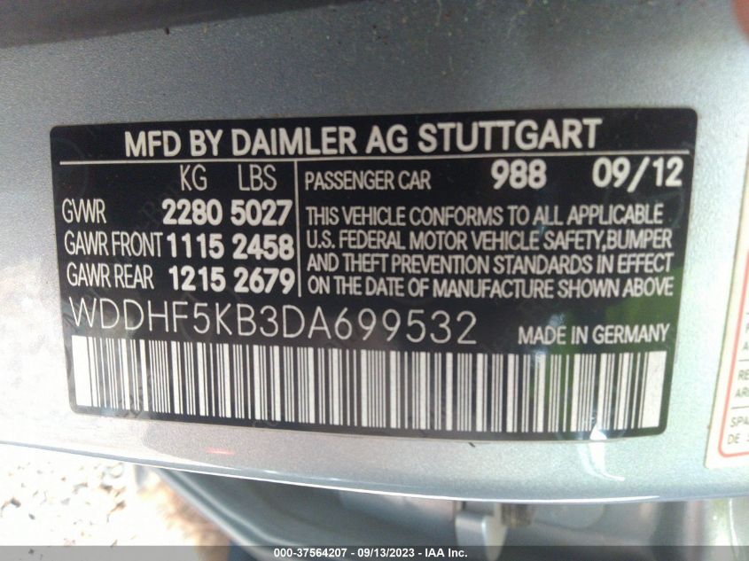 2013 MERCEDES-BENZ E 350 WDDHF5KB3DA699532