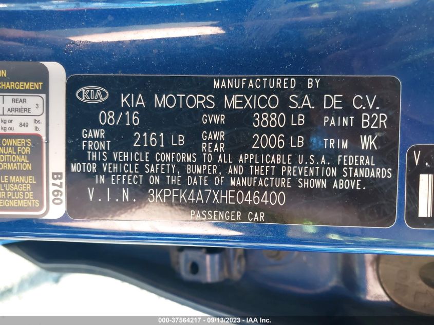 2017 KIA FORTE LX - 3KPFK4A7XHE046400