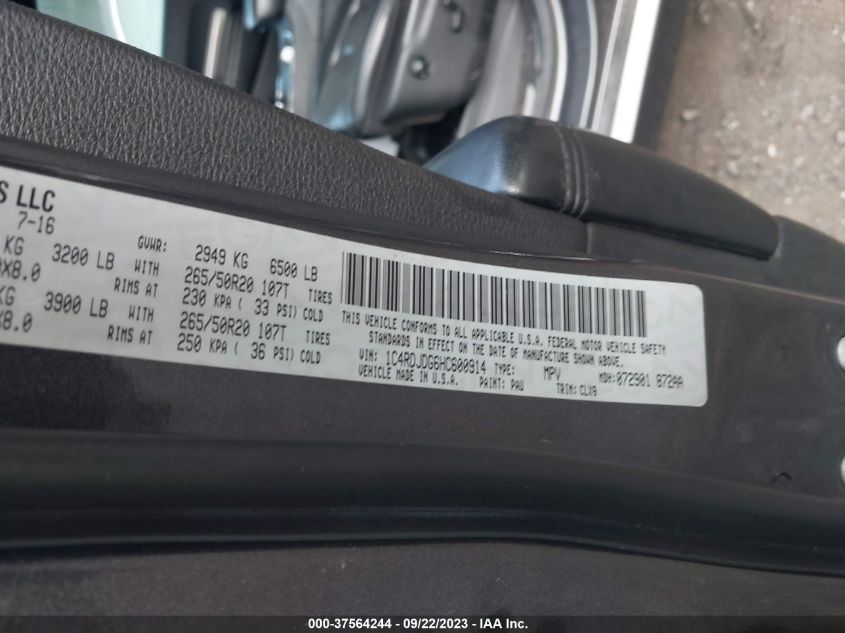 2017 DODGE DURANGO GT - 1C4RDJDG6HC600914