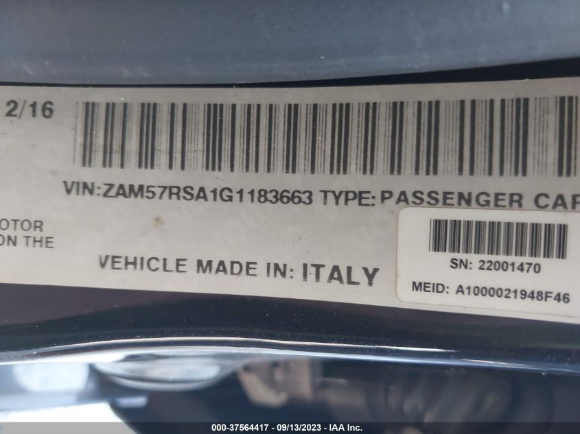 2016 MASERATI GHIBLI S ZAM57RSA1G1183663