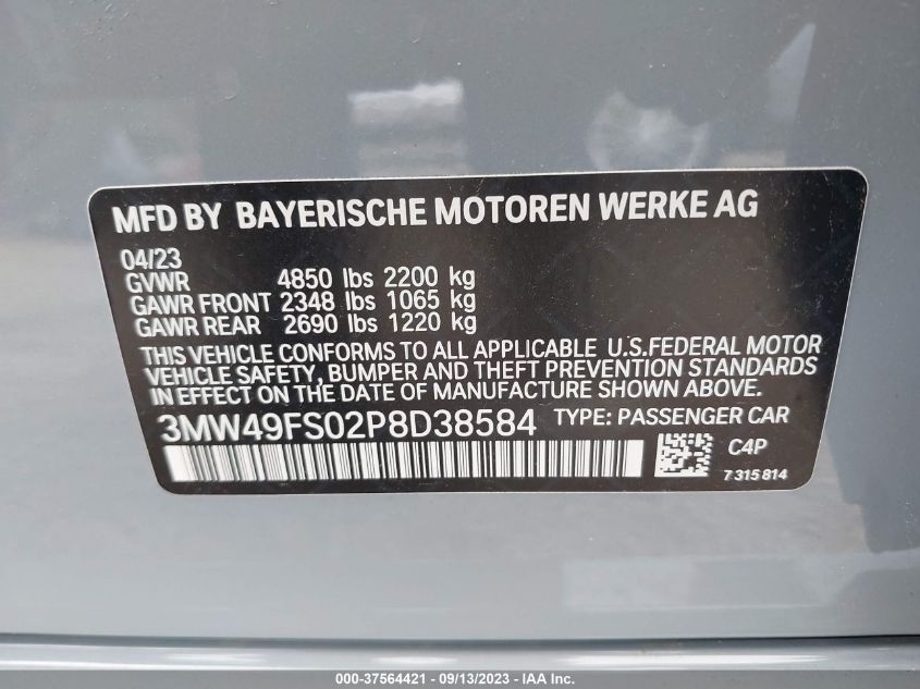 3MW49FS02P8D38584 BMW 3 Series M340I 9