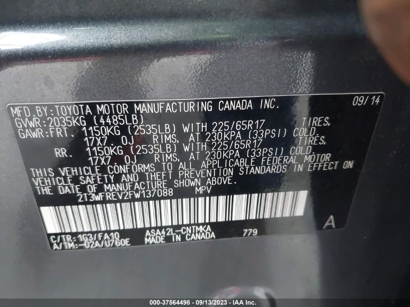 2015 TOYOTA RAV4 XLE - 2T3WFREV2FW137088