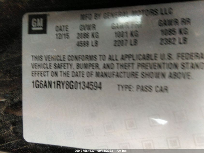 2016 CADILLAC ATS-V 1G6AN1RY8G0134594