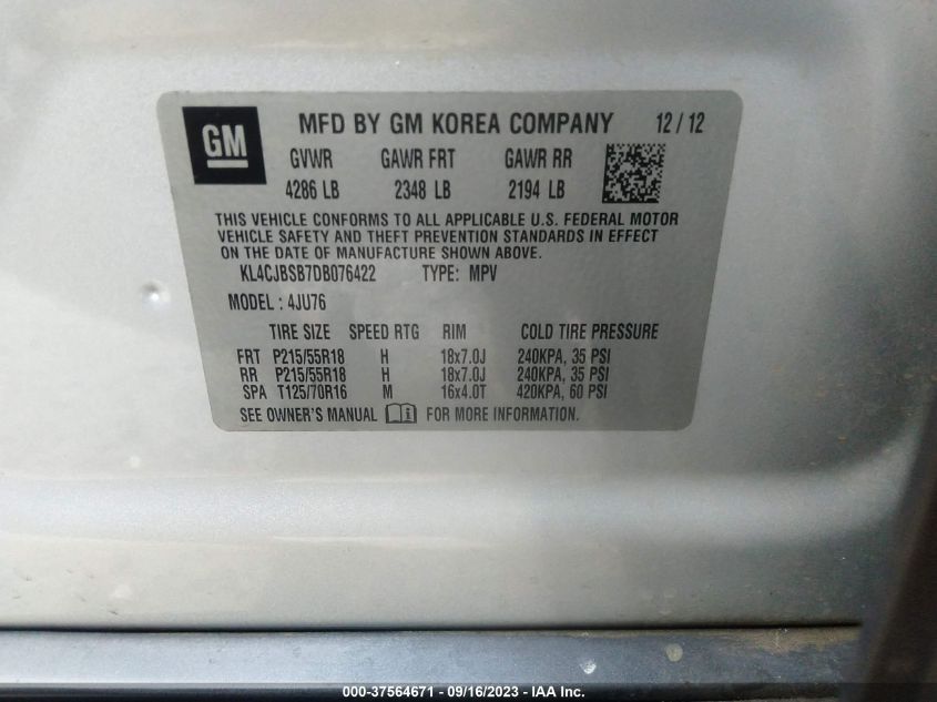2013 BUICK ENCORE CONVENIENCE - KL4CJBSB7DB076422