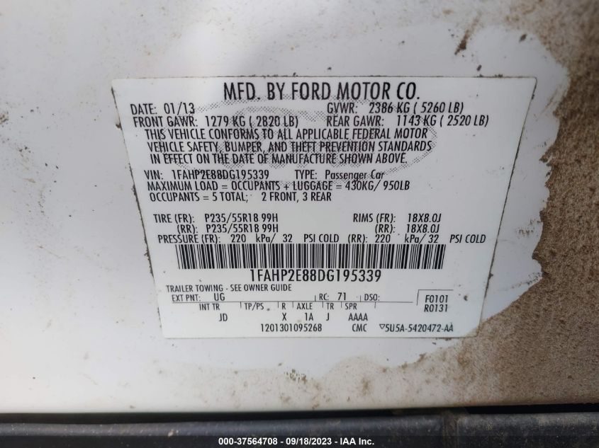 2013 FORD TAURUS SEL - 1FAHP2E88DG195339