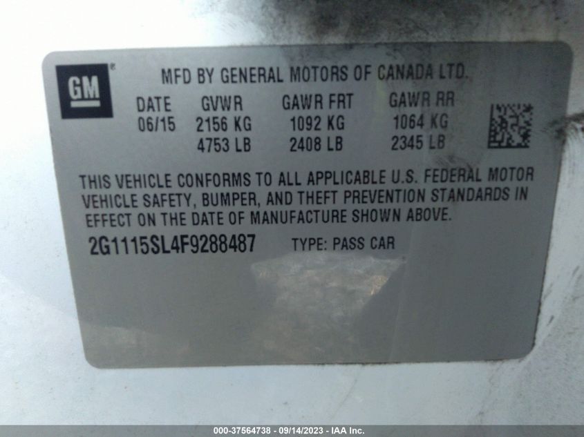2015 CHEVROLET IMPALA LT - 2G1115SL4F9288487