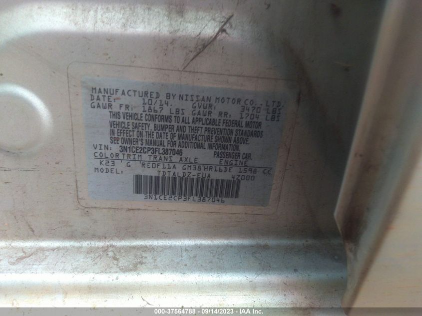 2015 NISSAN VERSA NOTE S/S PLUS/SV/SR/SL - 3N1CE2CP3FL387046