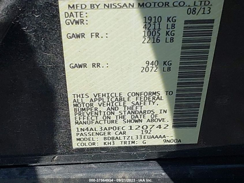 2014 NISSAN ALTIMA 2.5 SV - 1N4AL3AP0EC120742
