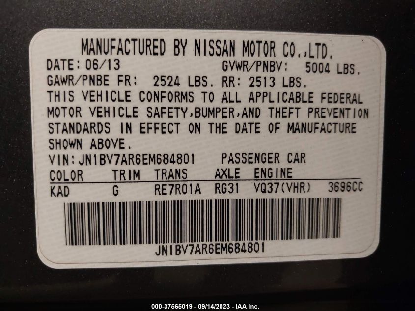 2014 INFINITI Q50 SPORT - JN1BV7AR6EM684801