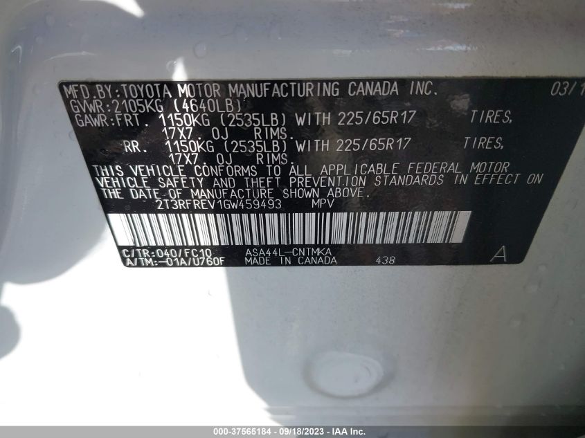 2016 TOYOTA RAV4 XLE - 2T3RFREV1GW459493