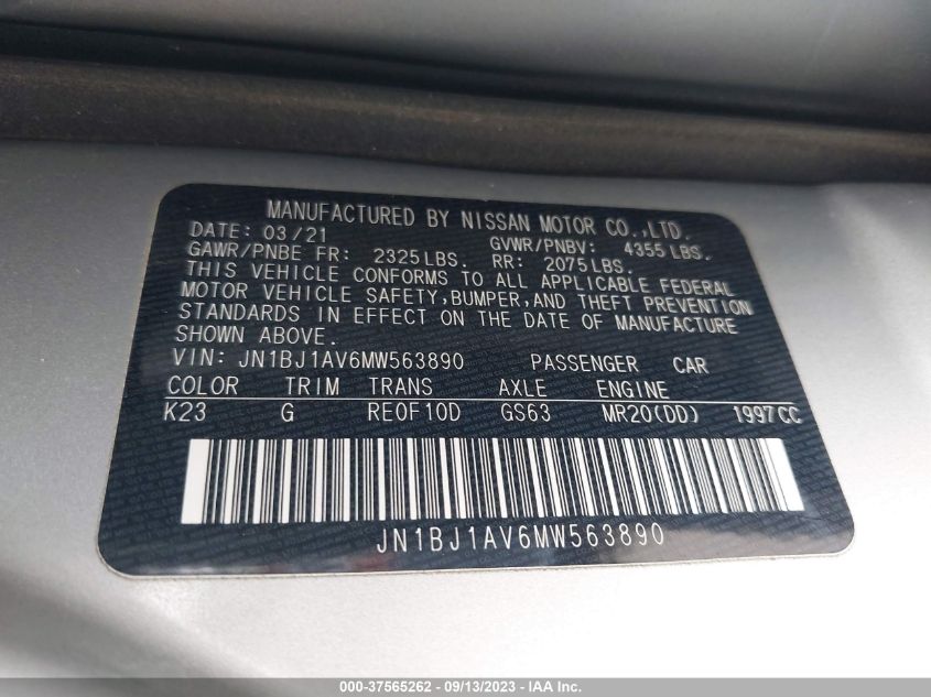 2021 NISSAN ROGUE SPORT S - JN1BJ1AV6MW563890