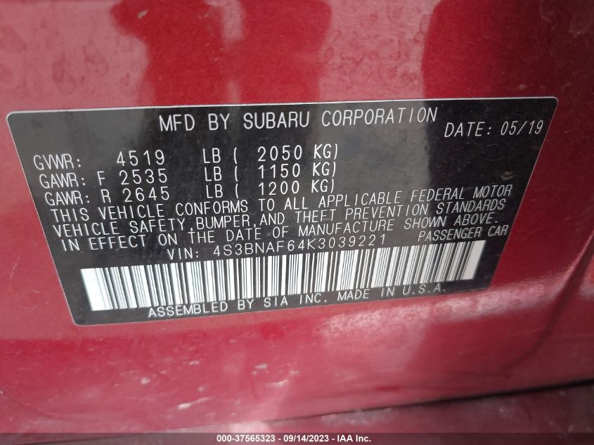 4S3BNAF64K3039221 Subaru Legacy PREMIUM 9