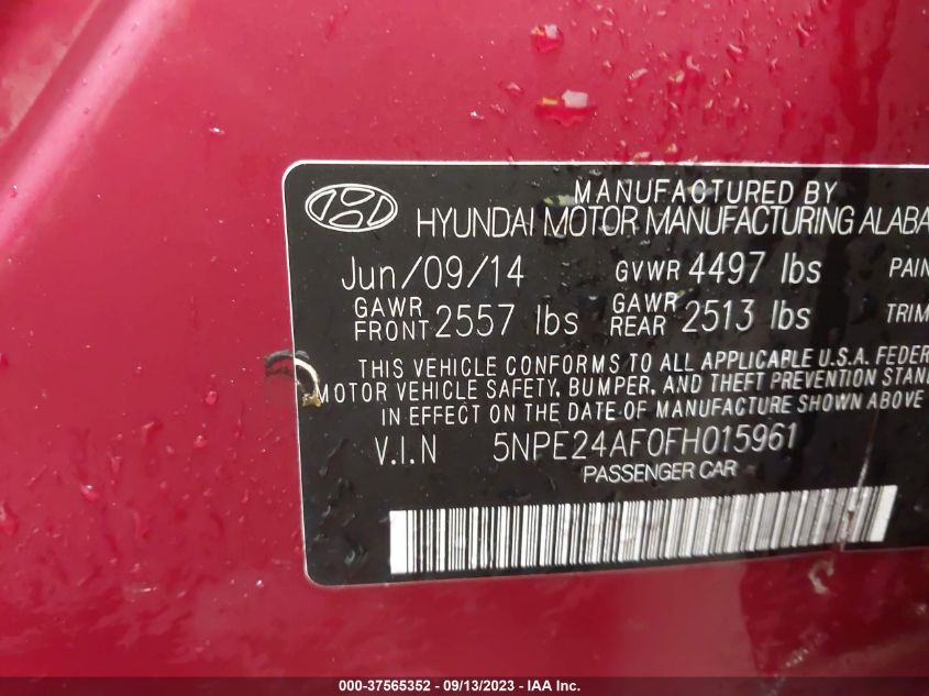 2015 HYUNDAI SONATA 2.4L SE - 5NPE24AF0FH015961