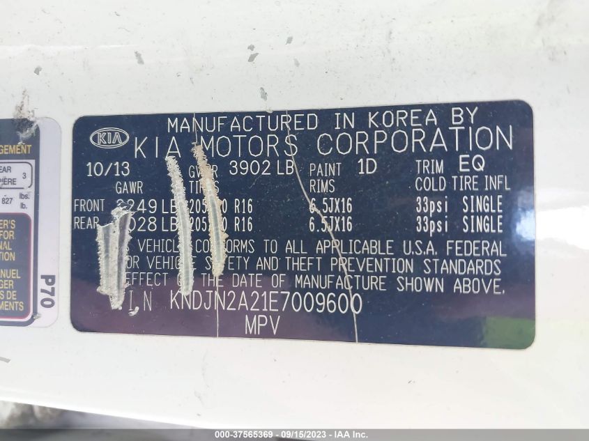 2014 KIA SOUL BASE - KNDJN2A21E7009600