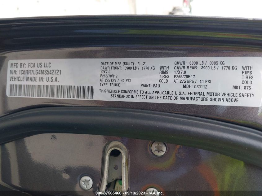 2021 RAM 1500 CLASSIC SLT/WARLOCK - 1C6RR7LG4MS542721
