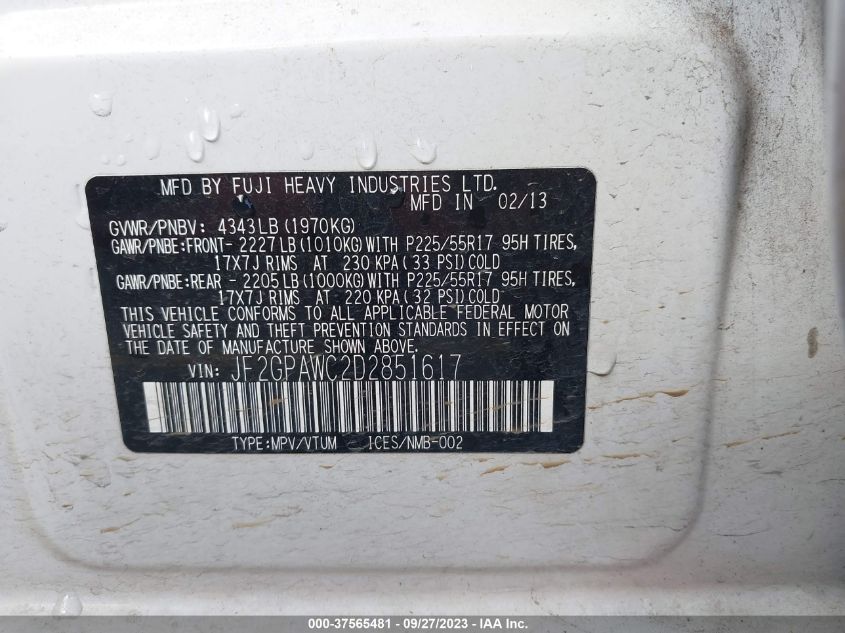 2013 SUBARU XV CROSSTREK PREMIUM - JF2GPAWC2D2851617