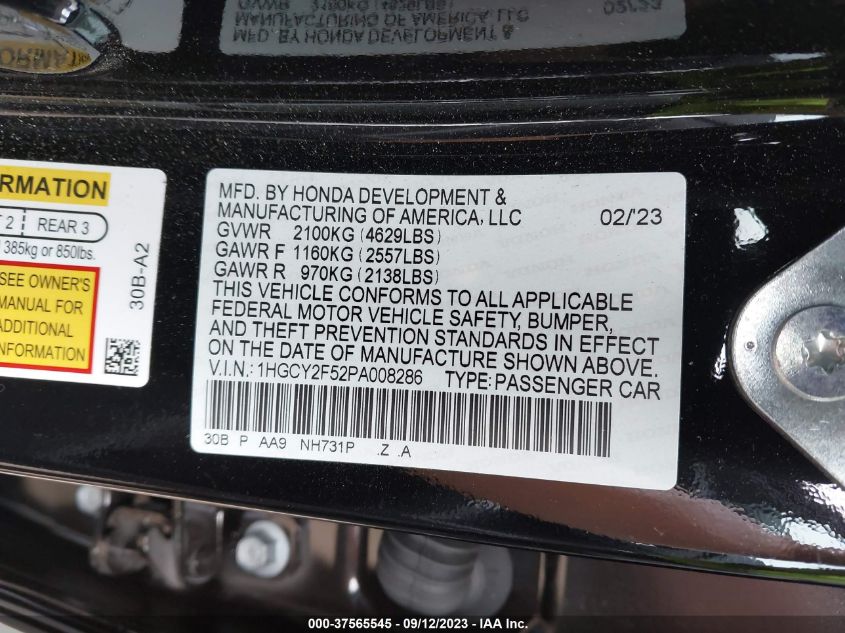 1HGCY2F52PA008286 Honda Accord Hybrid SPORT 9