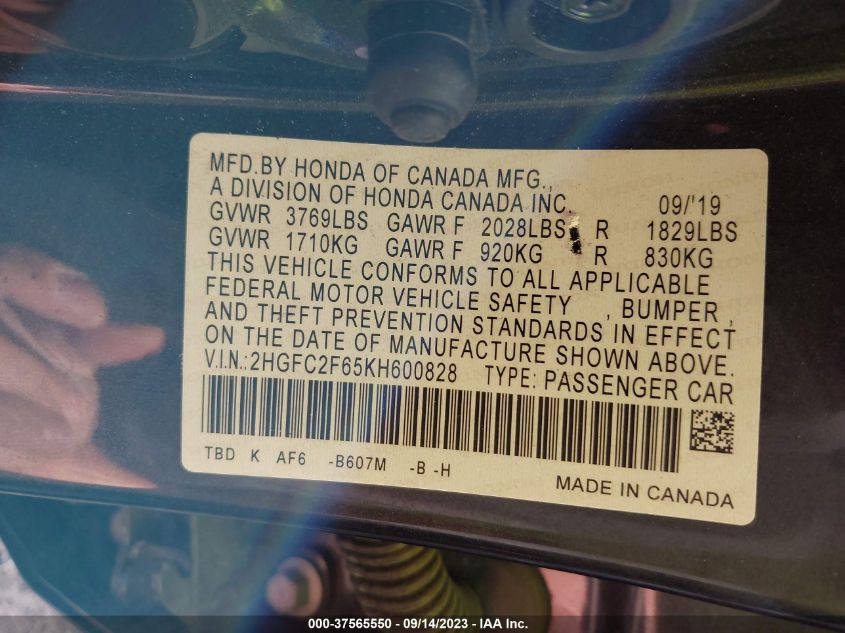 2019 HONDA CIVIC SEDAN LX - 2HGFC2F65KH600828