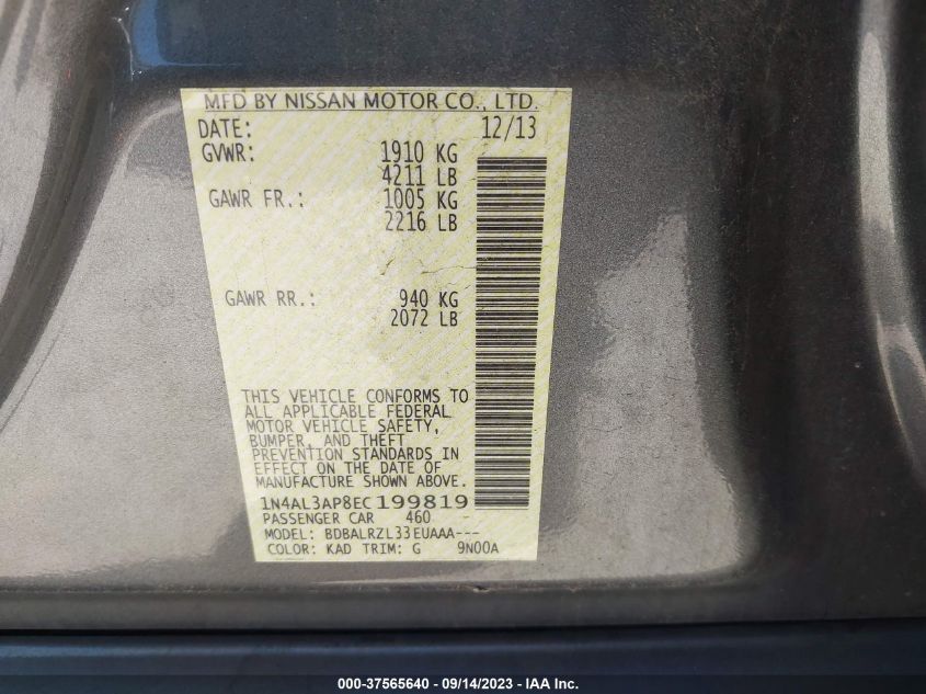 2014 NISSAN ALTIMA 2.5/S/SV/SL - 1N4AL3AP8EC199819
