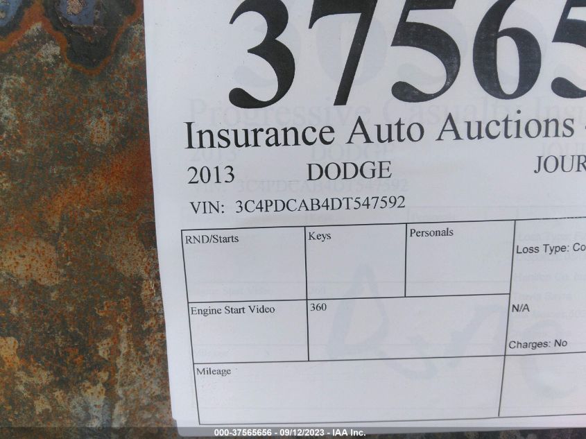 2013 DODGE JOURNEY SE - 3C4PDCAB4DT547592