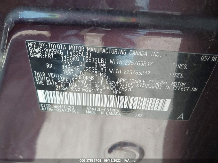 2016 TOYOTA RAV4 XLE - 2T3WFREVXGW284292