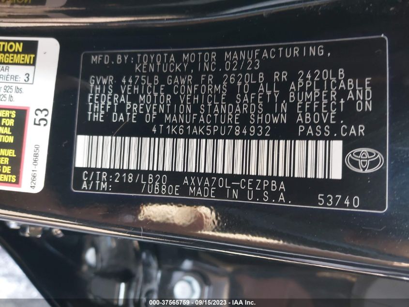 2023 TOYOTA CAMRY XSE - 4T1K61AK5PU784932