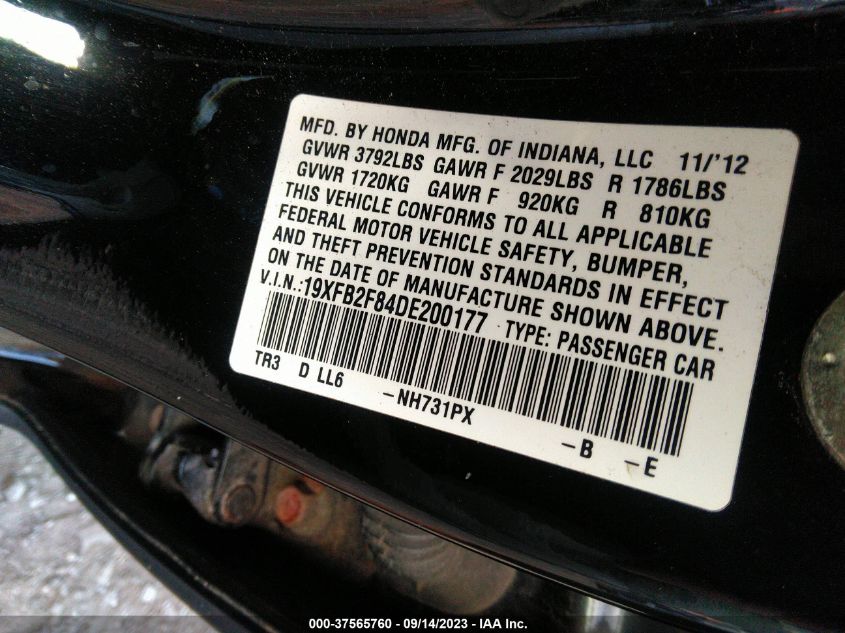 2013 HONDA CIVIC SDN EX - 19XFB2F84DE200177