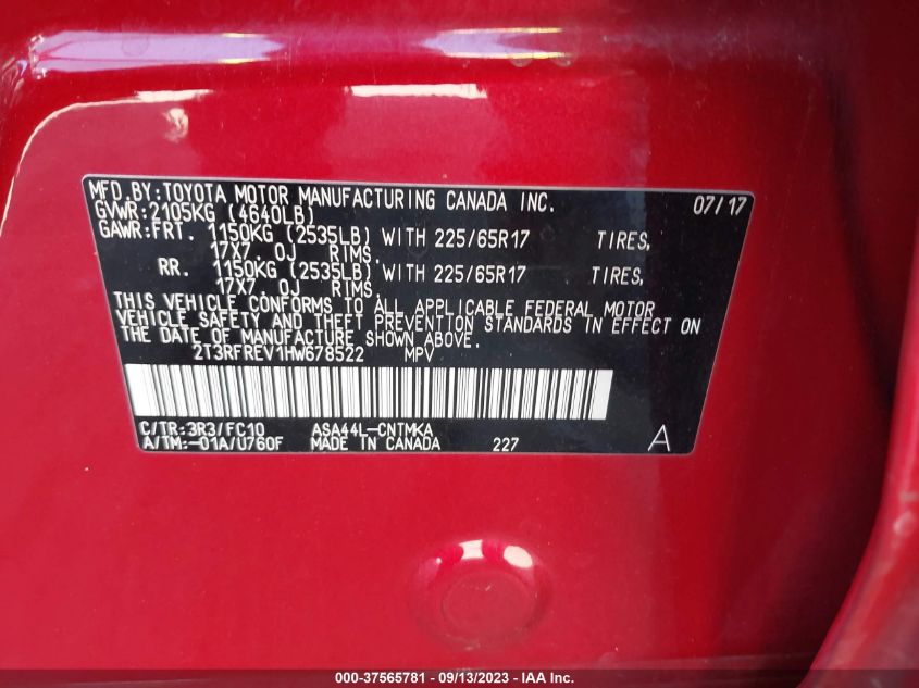 2017 TOYOTA RAV4 XLE - 2T3RFREV1HW678522
