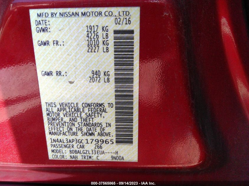 2016 NISSAN ALTIMA 2.5 S - 1N4AL3AP3GC179965