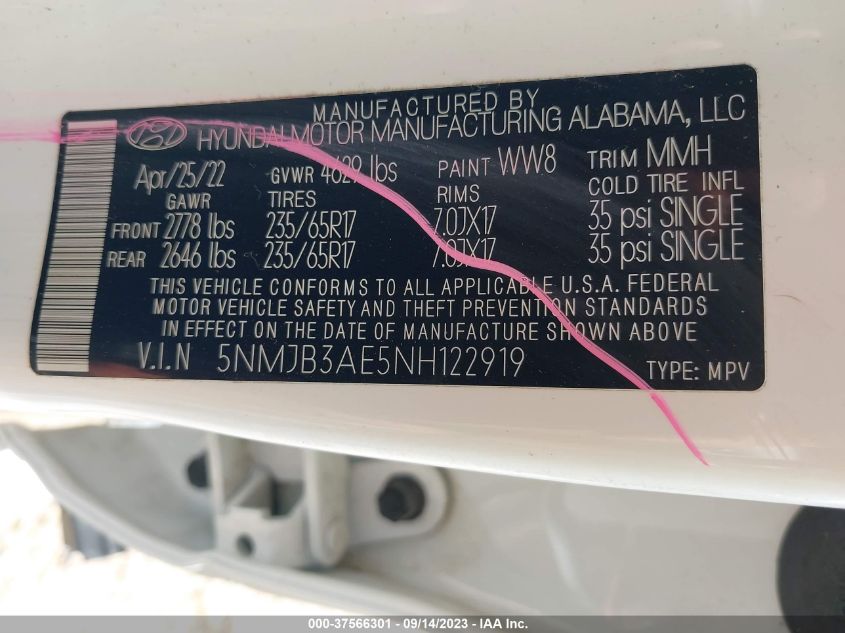 2022 HYUNDAI TUCSON SEL - 5NMJB3AE5NH122919