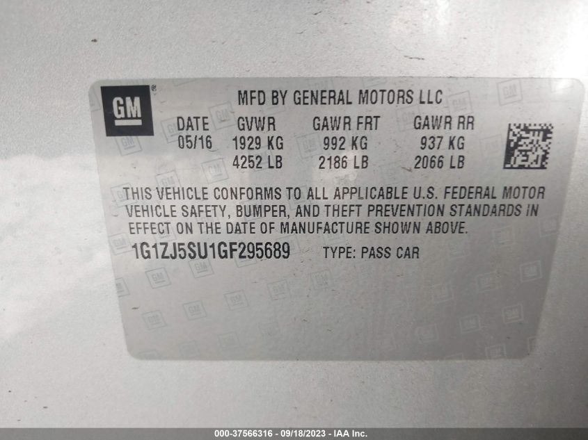 2016 CHEVROLET MALIBU HYBRID - 1G1ZJ5SU1GF295689