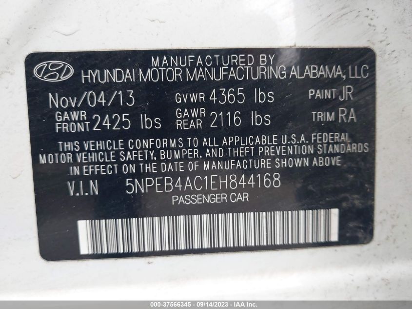 2014 HYUNDAI SONATA GLS - 5NPEB4AC1EH844168