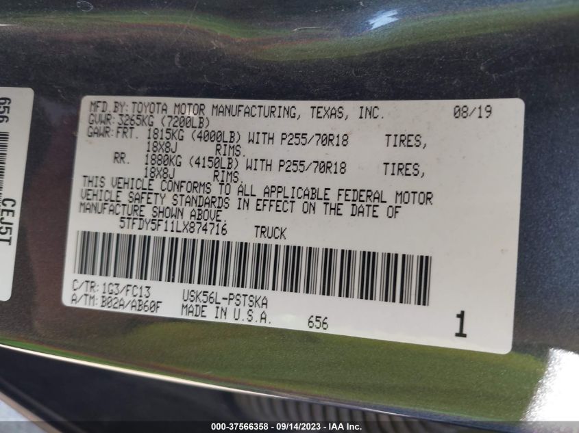 2020 TOYOTA TUNDRA SR5 - 5TFDY5F11LX874716