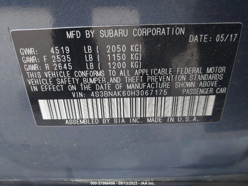 2017 SUBARU LEGACY 2.5I LIMITED - 4S3BNAK60H3067175